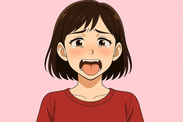舌を噛む女性