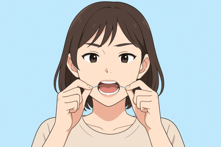 デンタルフロスをする女性