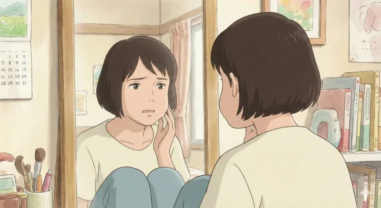 顔の歪みを気にしている女性